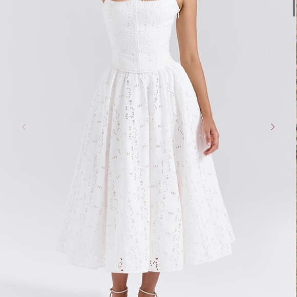 House of CB White Broderie Anglais Midi Francine Skirt - Picture 2 of 3